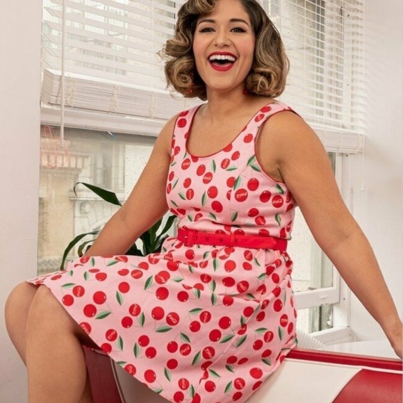 Loungefly Stitch Shoppe x Coca-Cola Olivia Cherry Print Sleeveless Dress Sz - Picture 1 of 9